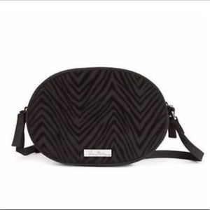 VERA BRADLEY BLACK OVAL ZEBRA VELVET CROSSBODY BAG